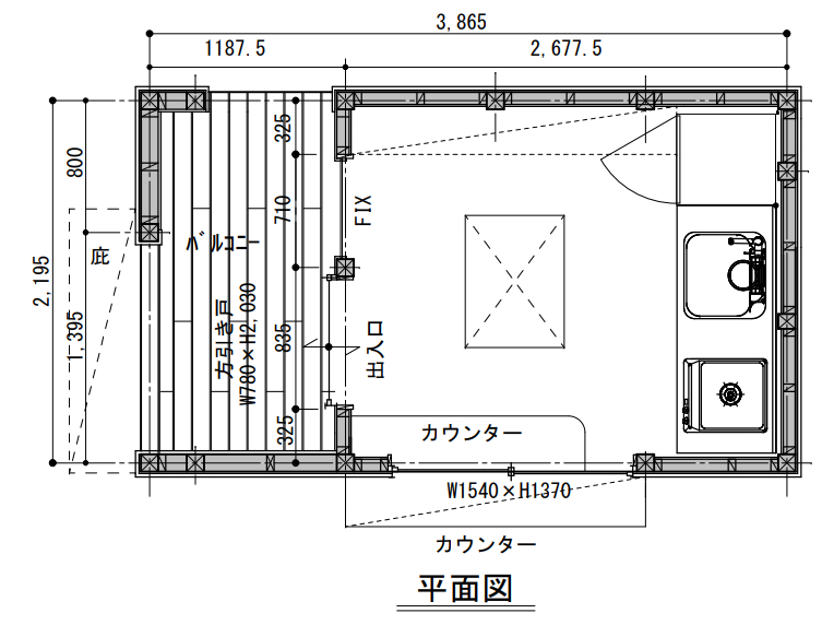 キューブ 8.5㎡ キッチンプラン(300万)